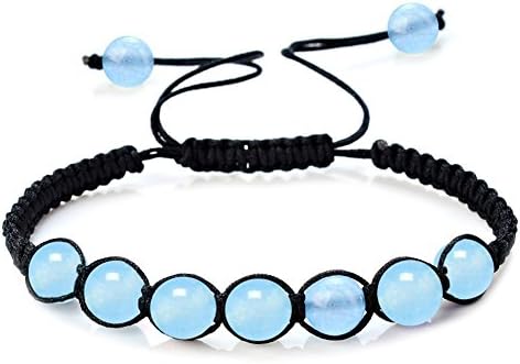 SX Commerce Men Women 6mm Lava Rock 7 Chakras Diffuser Bracelet Elastic Natural Stone Yoga Beads Energy Healing Balance Round Braided Rope Energy Bracelets Bangle (Blue natural stone)