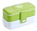 ProAid with Premium Silverware bento Box, 2 Layers Food Container, Green