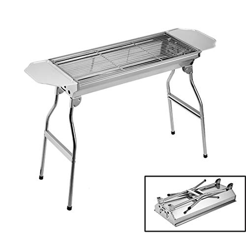 TORIBIO BBQ Grill, 28.7x13.18 inches Stainless Steel BBQ Charcoal Grill, Portable Folding Outdoor Barbecue Griddle Cooking Appliance for Camping, Tailgating, Backpacking, Hiking, Picnic