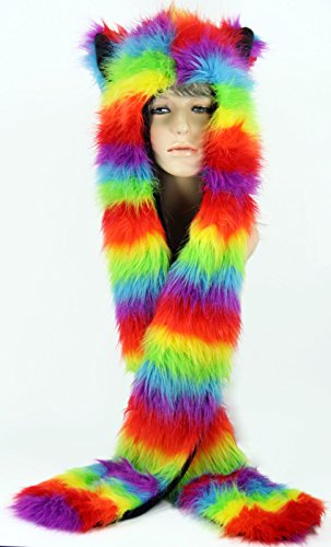 Unisex Furry Hood with Ears and Hand Warmers