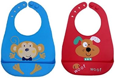 Baby Bibs for infants and Toddlers with Food catching pockets Soft Washable silicone easy to Clean (2 Pack)