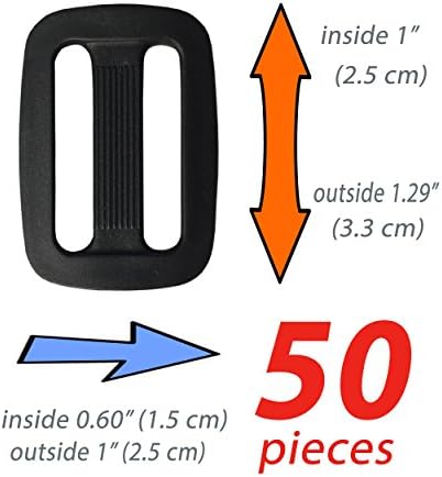 Plastic Triglides Slides - 1 inch wide for Webbing, Fasteners Strap, Dog Collar Harness, Nylon Webbing, Camping Bag Belt Suitcase. (50 pieces)