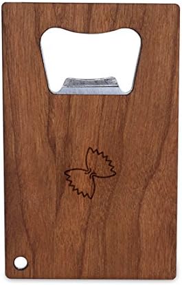 WOODEN ACCESSORIES COMPANY Credit Card Sized Bottle Opener With Laser Engraved Farfalle Pasta Design- Stainless Steel Bottle Opener With Wooden Front Panel - Slim And Wallet Size