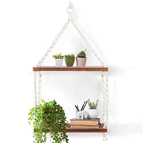 Bryte Places Macrame Hanging Rope Shelf Rustic Boho Shelf Wall Hanging