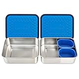 LunchBots Lite Bento Box Lunch Bundle - Includes Two Bento Boxes - One Section and Three Section Stainless Steel Containers and Silicone Cups - Eco-Friendly, Dishwasher Safe, BPA-Free - Ocean