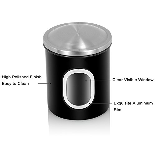 MLO E-CO Canisters Sets for Tea Coffee Sugar Food Canisters with Airtight Lids, 3-Piece Set (Black)