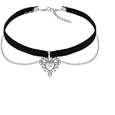 Layered Heart Velvet Choker Necklace Black Silver Goth Heart Pendant Necklaces Elegant Lolita Pearl Heart Choker Necklace Gothic Halloween Costume Outfits Accessories for Women