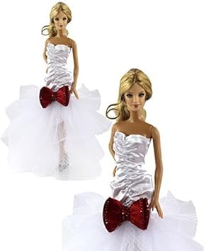 Zita Element 1pcs Dentelle Blanche Robe De Soiree Fete Party Princesse Tenue Robe Jupe Avec Paire Chaussure Pour Barbie Poupee Noel Cadeau Amazon Fr Jeux Et Jouets