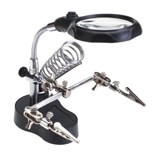 EUROXANTY-Magnifying Glass with LED Light 12X 3.5X Stand with 2 Alligator Clips for Electronics Welding Black