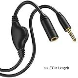 3.5mm Extension Cable, HUIRID 10FT 3.5mm Audio Cable Extension with Volume Control Male to Female Stereo Audio Headphone Jack Extension Cord (10FT)