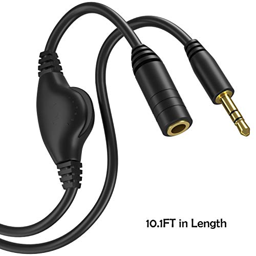 3.5mm Extension Cable, HUIRID 10FT 3.5mm Audio Cable Extension with Volume Control Male to Female Stereo Audio Headphone Jack Extension Cord (10FT)