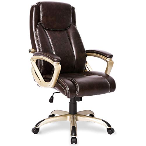 PU Leather Executive Office Chair Desk Task Computer Chair Swivel High Back Chair with Ergonomic Adjustable Lumbar Support Brown