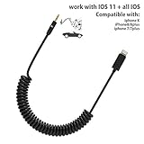 Stouchi Compatible for PhoneX / 8/7 / 7 Plus iPhone X AUX Cord, Phone to 3.5mm Male Spring Extension Audio Aux Cable to Car Stereo Hi-Fi Headphone Bluetooth Speaker Cable-Black (4 Ft /1.2 M)