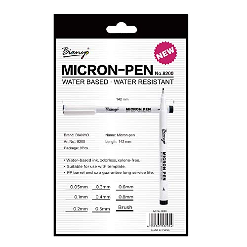 Bianyo Micro-Line Pens-Archival Ink-Ultra Fine Point, Art Waterproof Black Pen Set for Sketching, Artist Illustration, Technical Drawing, Office Documents, Scrapbooking, 9/Set - Thumbnail 7