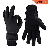 OZERO Winter Gloves with Windproof Deerskin Suede Leather and Insulated Polar Fleece Warm for Women and Men Denim-Black S