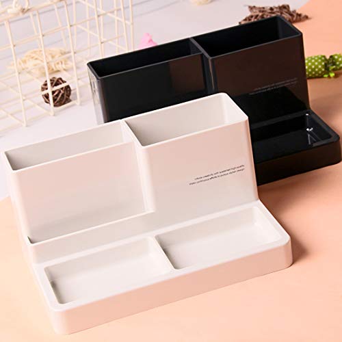 Desk Organizer Caddy with 5 Compartments Office Workspace Desktop Holder Stable Plastic Stationery Storage Box for Pencils,Markers,Erasers,Pens,Thumbtack (7.1" x4.8" x3.6")(Black)