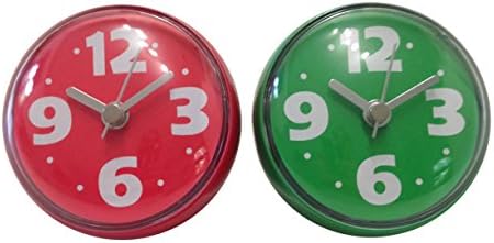 Bilik Shower Wall Clocks (Set of 2) - Water Resistant Colorful Fun Childrens Bathroom Accesssories - Red &amp; Green