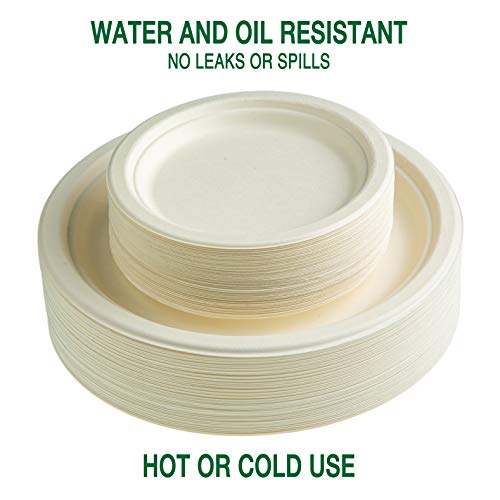 Kikigreen Bagasse Round Compostable Plates [100-pack] Dessert White Disposable Plates Made Of Sugarcane 10'', 7'' - Thumbnail 3