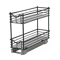 Household Essentials Black Glidez Matte 2-Tier Narrow Pull Out Cabinet Organizer, 7 Inches Wide, 7”