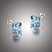 Sterling Silver Genuine Blue Topaz and Created Blue Sapphire Cluster Stud Earrings