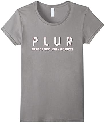 Women's Peace Love Unity Respect PLUR positive EDM dance T-shirt Small Slate