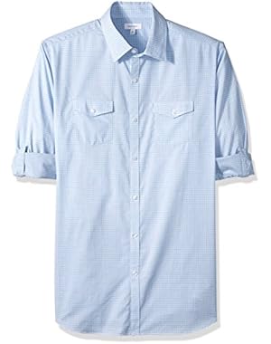 Calvin Klein Men's Big and Tall Gingham Roll Tab Long Sleeve Button Down Shirt