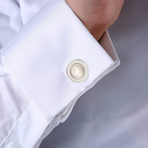 GWD Cufflinks for Men Shirt Premium Quality Personalized Initials Alphabet A-Z Gift Box (Silver Q) - Thumbnail 2
