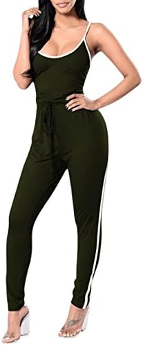 Veroge Women's Sleeveless Tank Top Jogger Pants 1pcs Jumpsuits Army Green S