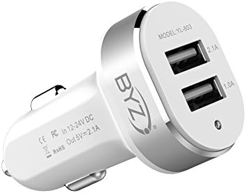 BYZ Dual USB Car Charger for iPhone iPad Samsung HTC Nexus and other USB Powered Devices White and Silver