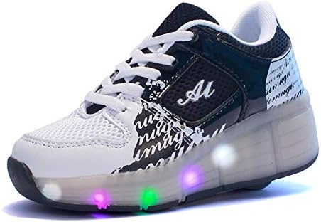 Kids Led Roller Shoes Single Wheels Retractable Skateboarding Rollerblades Vibration Illuminate Outdoor Unisex Pulley Shoes Gymnastic Sneakers