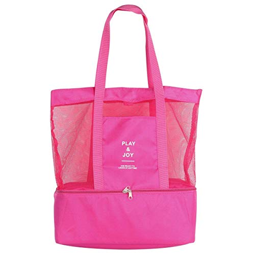 OkayjiShopping Handbag Play & Joy Bag Portable Double Layer Mesh Sport Beach Picnic Shoulder Mesh Beach Bag, 1- Piece