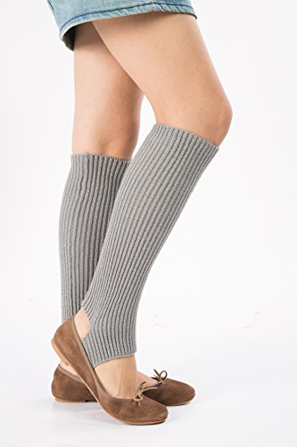 OwlGift Womens Fashion Thigh Ribbed Knit Open Heel Leg Warmer for Dance Yoga Sports, Gray - Thumbnail 3