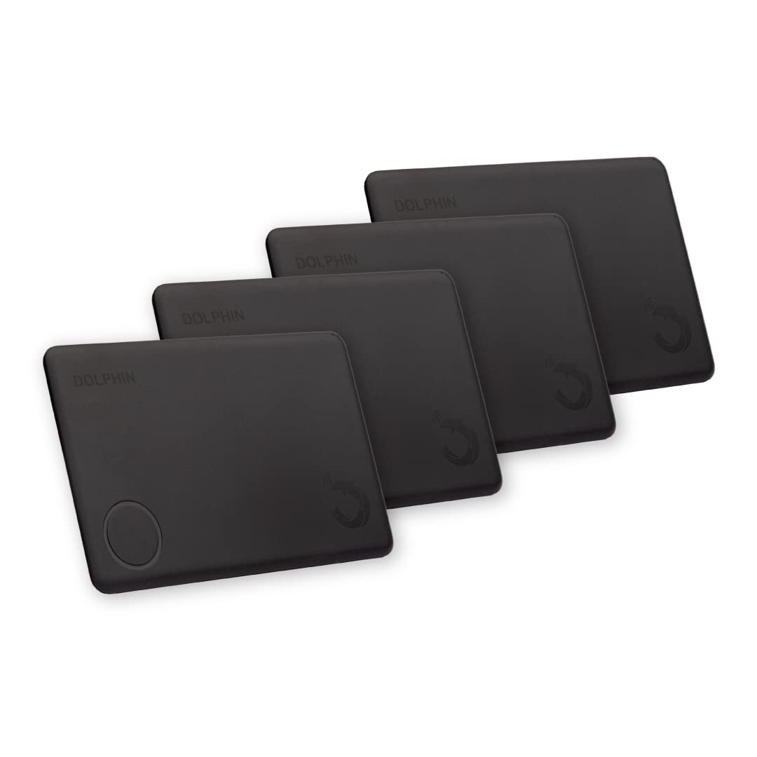 tag8 - DOLPHIN Smart Wallet Tracker Card, Wallet Finder Smart Card, Bluetooth Item Finder, Works with Android & iOS, Comes with Separation Alarm, 60ft - 250ft Finding Range, Pack 4, Black