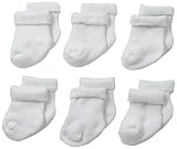 Gerber Baby Unisex 6 Pack Socks, White, 0-3 Months