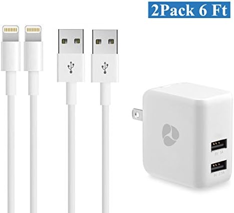 USB Wall Charger 3.1A Dual Port Travel Power Adapter with 6 Feet Data USB Charging Cord Compatible with iPhone 11/11Pro/11 Pro Max/Xs/XR/X/8/7/6 Plus, iPad