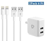 Antopos USB Wall Charger 3.1A Dual Port Travel Power Adapter with 4 Pack 3 Feet Data USB Charging Cord for iPhone X / 8 / 7/ 6S / 6 / Plus / SE / 5S / 5C, iPod, iPad