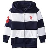 U.S. Polo Assn. Little Boys' Cut and Sew Fleece Zip-Up Hoodie, White, 5/6