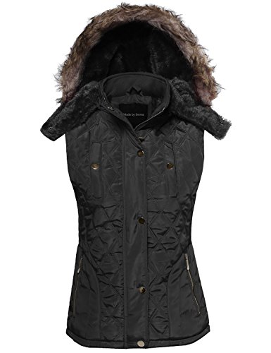 Quilted Lightweight Vest With Detachable Hood Black L Size