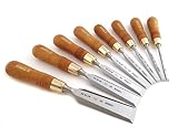 Narex (Made in Czech Republic) Premium 8 pc set 6 (1/4"), 8 (5/16"), 10 (3/8") 12 (1/2"), 16 (5/8") 20 (11/16") , 26 (1" 1/16"), 32 (1 1/4") mm Chisels w/ Hornbeam Handles