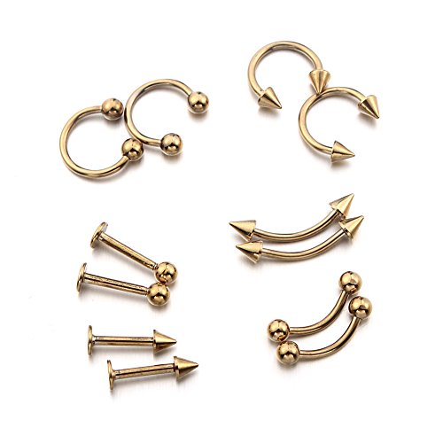 12pcs eyebrow lip nose ear rings gold plated 16g pierci…
