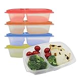 Prefer Green 3-Compartment Bento Lunch Box Containers, Leakproof, Food Storage Containers,36 oz, Set of 4 (Colorful)