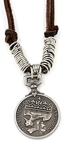 Men's Vintage Crown Skull Pendant Steam Punk Necklace Black Leather Chain Cord Adjustable Necklace 18'' to 32''