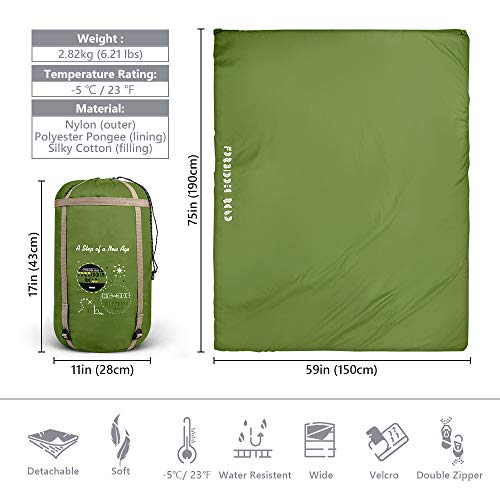 Forbidden Road Double Sleeping Bag Winter -5 â„ƒ/ 23 â„‰ 2 Person Waterproof Lightweight Envelope Sleeping Bags 380T Nylon with Free Carrying Bag Perfect