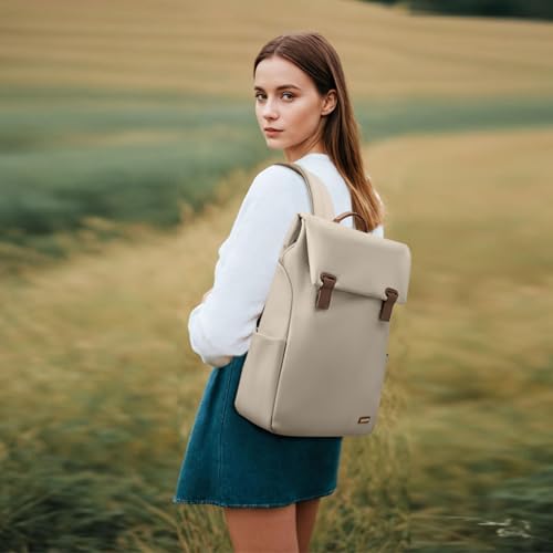 Women's Laptop Backpack, Waterproof Carry-On Computer Bag Fits 15.6 Inch Notebook, Ideal for Travel, Commute, and College Use, Apricot