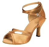 TDA CM106 Womens Ankle Strap Satin Latin Modern Samba Rumba Wedding Dance Shoes