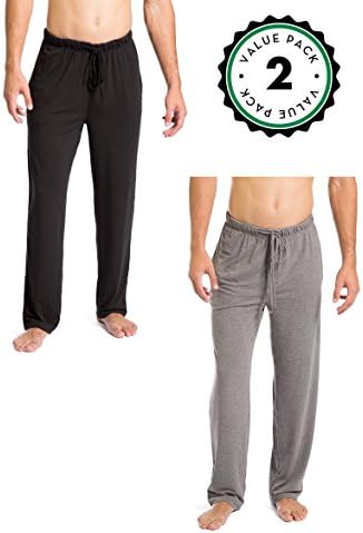 Mens Lounge Pants with Pockets, Soft Knit Pants for Men - 2 Pack (Small, Black / Heather Grey)