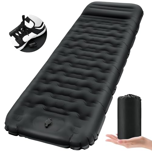 Hsweeth 12 cm Thick Self-Inflating Camping Mattress Inflatable Mattress Compact Ultralight with Foot Pump and Pillow Waterproof Sleeping Mat for Hiking, Travel, Backpack