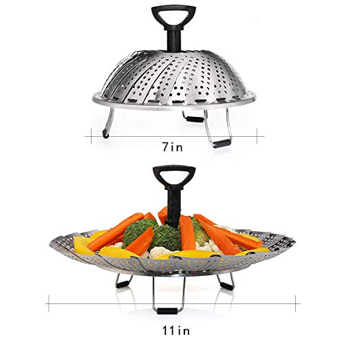 TOPOKO Vegetable Steamer Basket, Fits Instant Pot Pressure Cooker 5/6 QT and 8 QT, 18/8 Stainless Steel, Folding Steamer Insert For Veggie Seafood Cooking. (Steamer with Retractalbe Handle) - Thumbnail 4