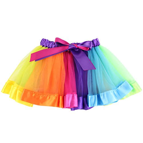 Jastore Girls Layered Rainbow Tutu Skirt Dance Dress Ruffle Tiered Clubwear S
