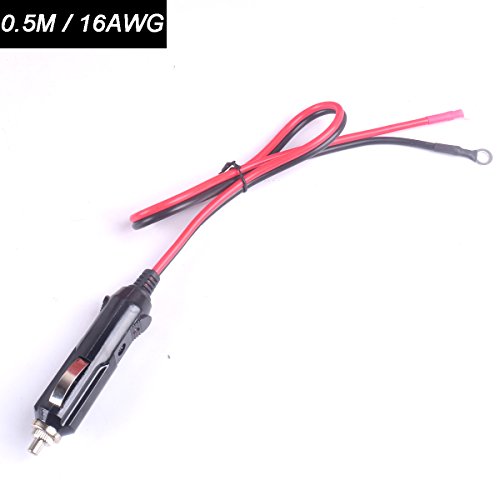 Auto Cigarette Lighter Plug Male to Raw Cable Ring Lugs Terminal Extension Adapter 0.5M/15A Heavy Duty Power Supply Cord DC Cable Wire for Electronics Inverter LED Lights Vacuum 12V/24V Devices